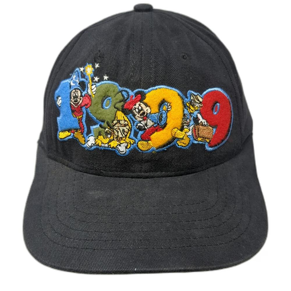 Walt Disney World Snapback Hat Black Vintage 1999 Mickey Mouse Pluto Goofy